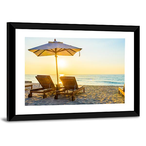 Beach Bed With Sun Flare Panoramic Canvas Wall Art-1 Piece-36" x 12"-Tiaracle