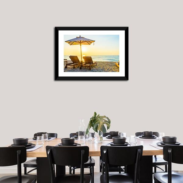 Beach Bed With Sun Flare Panoramic Canvas Wall Art-1 Piece-36" x 12"-Tiaracle