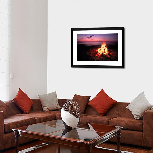 Beach Campfire On Lake Canvas Wall Art-3 Horizontal-Gallery Wrap-25" x 16"-Tiaracle