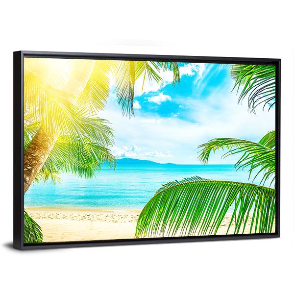 Beach From Palm Trees Canvas Wall Art-3 Horizontal-Gallery Wrap-25" x 16"-Tiaracle