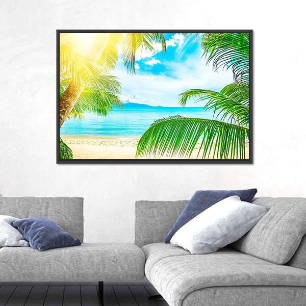Beach From Palm Trees Canvas Wall Art-3 Horizontal-Gallery Wrap-25" x 16"-Tiaracle