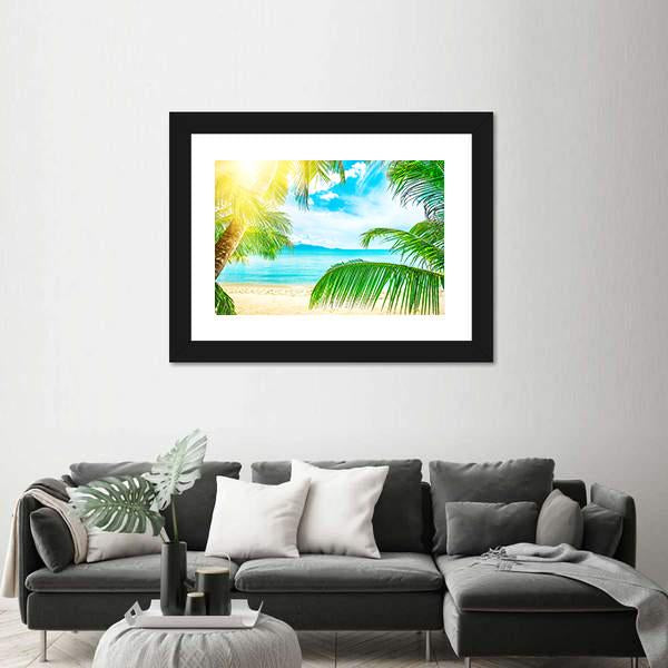 Beach From Palm Trees Canvas Wall Art-3 Horizontal-Gallery Wrap-25" x 16"-Tiaracle