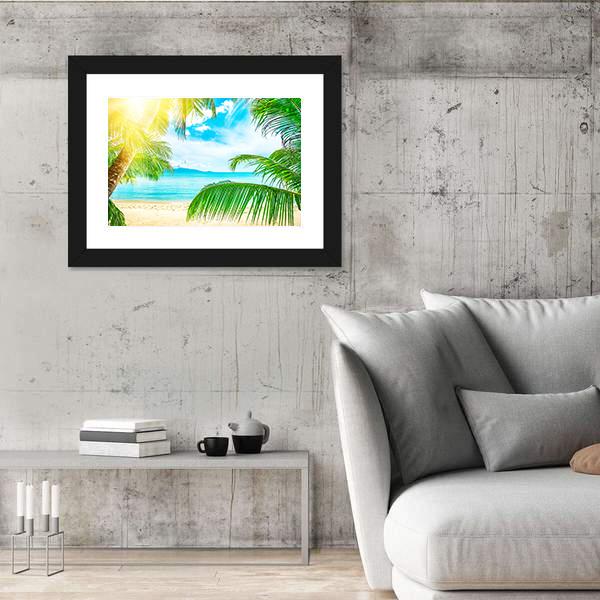 Beach From Palm Trees Canvas Wall Art-3 Horizontal-Gallery Wrap-25" x 16"-Tiaracle