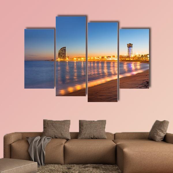 Beach in Barcelona Canvas Wall Art-4 Pop-Gallery Wrap-50" x 32"-Tiaracle