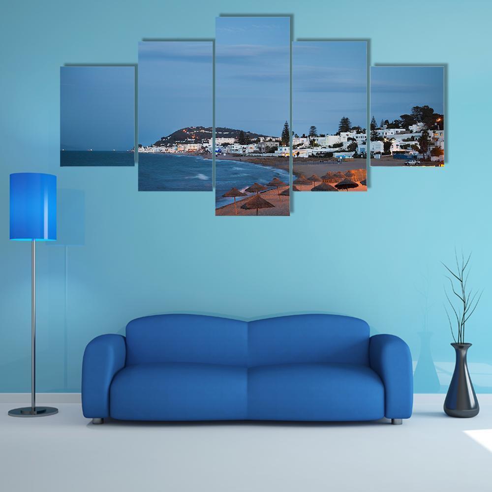 Beach In Gammarth Canvas Wall Art-5 Star-Gallery Wrap-62" x 32"-Tiaracle