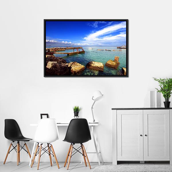 Beach In Goree Island Panoramic Canvas Wall Art-1 Piece-36" x 12"-Tiaracle