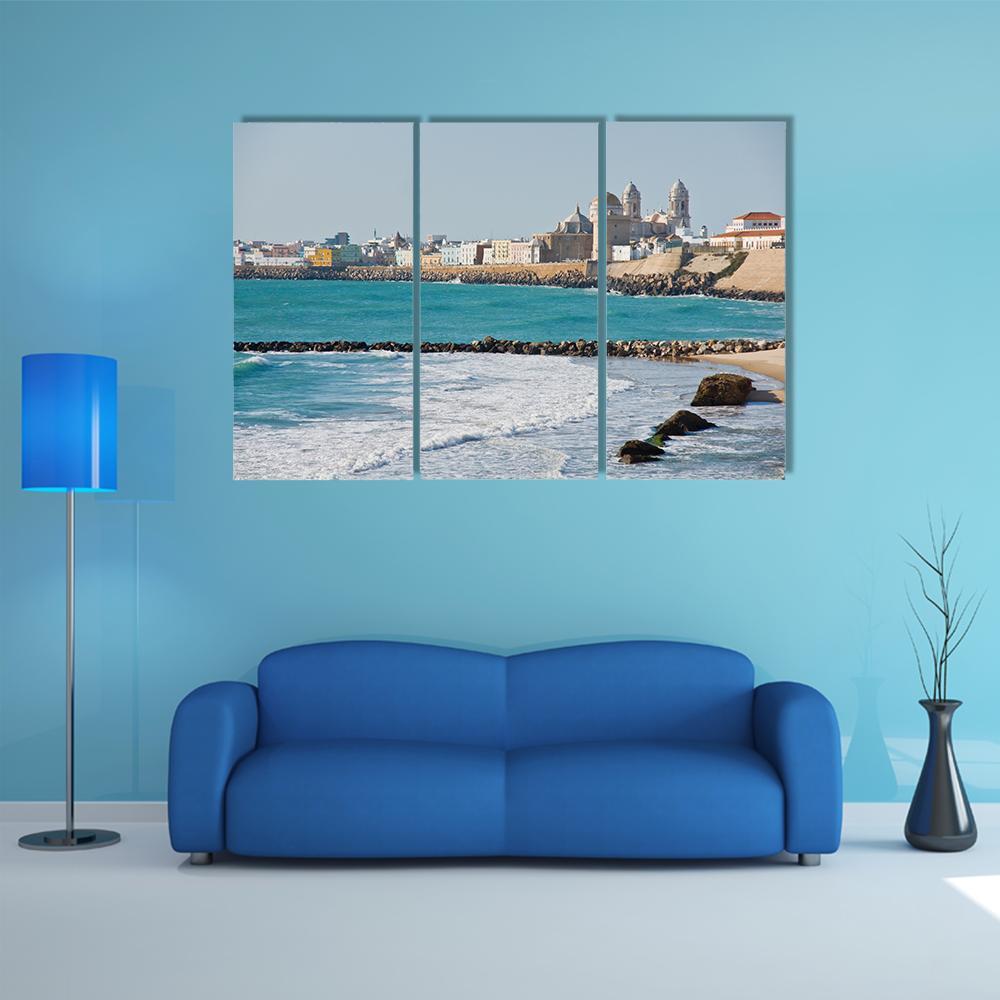 Beach Of Cadiz Spain Canvas Wall Art-3 Horizontal-Gallery Wrap-37" x 24"-Tiaracle