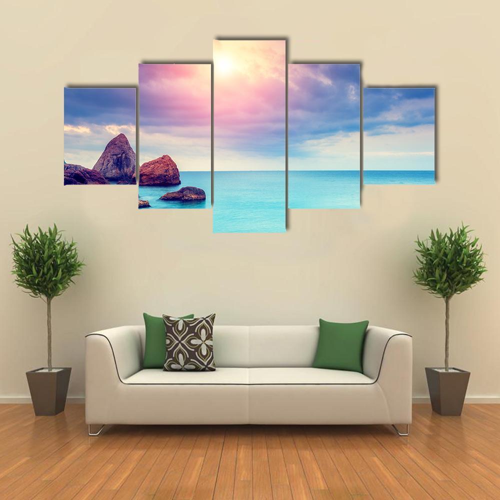 Black Sea Dramatic Scene Canvas Wall Art-5 Star-Gallery Wrap-62" x 32"-Tiaracle