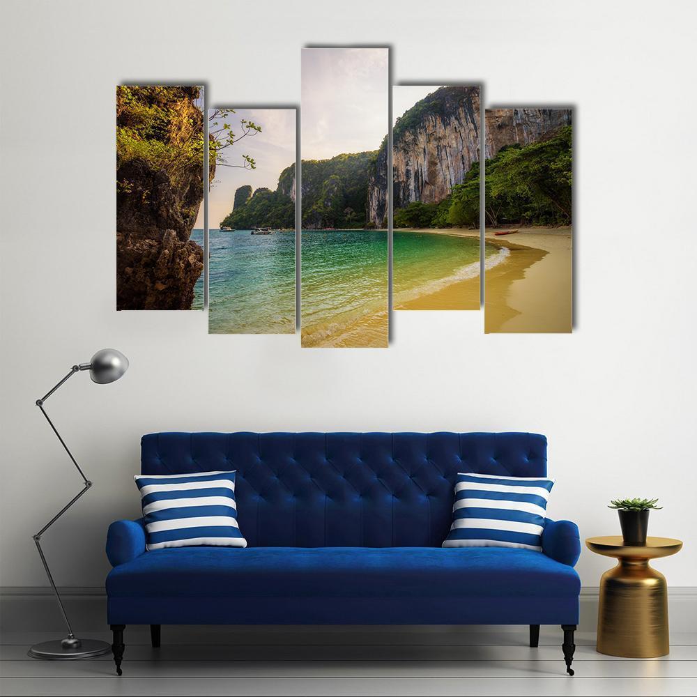 Beach On Koh Hong Island Canvas Wall Art-5 Pop-Gallery Wrap-47" x 32"-Tiaracle