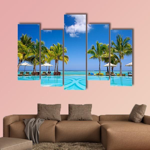 Beach Resort In Mauritius Canvas Wall Art-5 Pop-Gallery Wrap-47" x 32"-Tiaracle