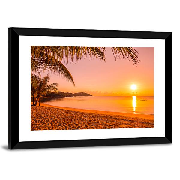 Beach At Sunrise Time Canvas Wall Art-3 Horizontal-Gallery Wrap-25" x 16"-Tiaracle
