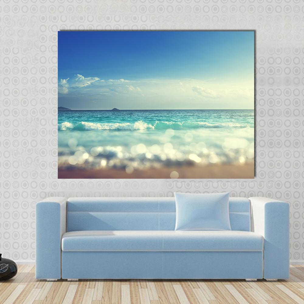 Beach Under Blue Sky Canvas Wall Art-1 Piece-Gallery Wrap-48" x 32"-Tiaracle