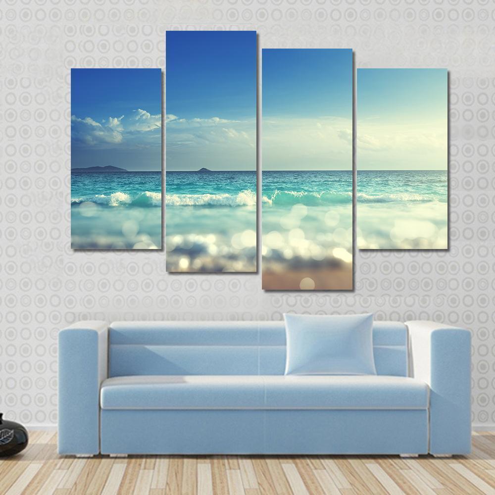 Beach Under Blue Sky Canvas Wall Art-4 Pop-Gallery Wrap-50" x 32"-Tiaracle