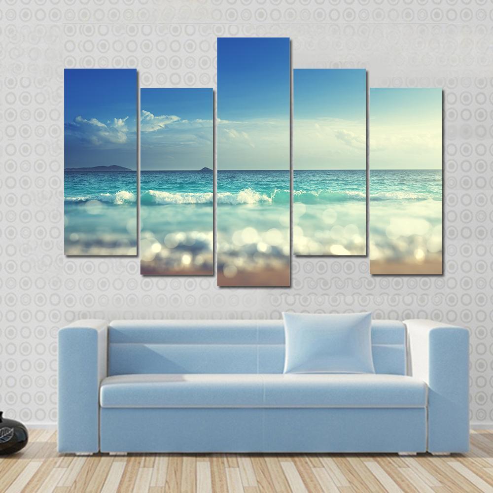 Beach Under Blue Sky Canvas Wall Art-5 Pop-Gallery Wrap-47" x 32"-Tiaracle