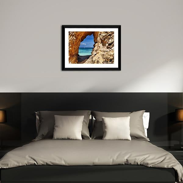 Beach Through Hole In Rock Canvas Wall Art-3 Horizontal-Gallery Wrap-25" x 16"-Tiaracle
