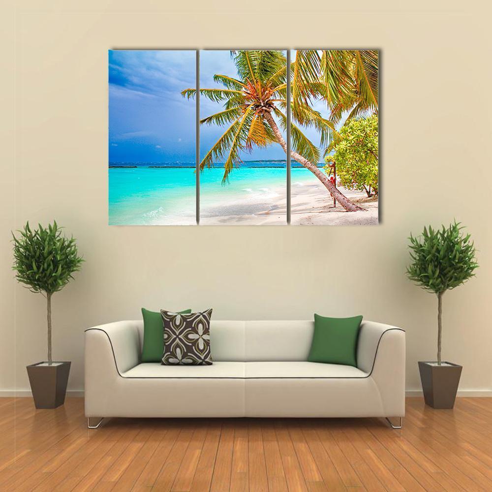 Beach With Coconut Palm Canvas Wall Art-3 Horizontal-Gallery Wrap-37" x 24"-Tiaracle