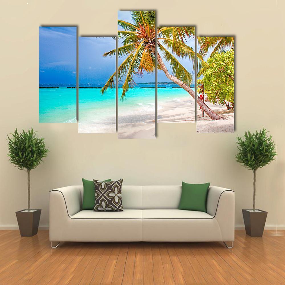 Beach With Coconut Palm Canvas Wall Art-5 Pop-Gallery Wrap-47" x 32"-Tiaracle