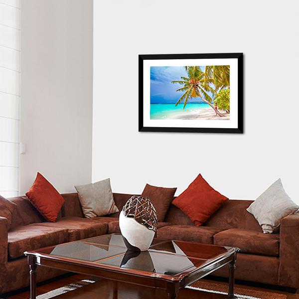 Beach With Coconut Palm Canvas Wall Art-3 Horizontal-Gallery Wrap-25" x 16"-Tiaracle