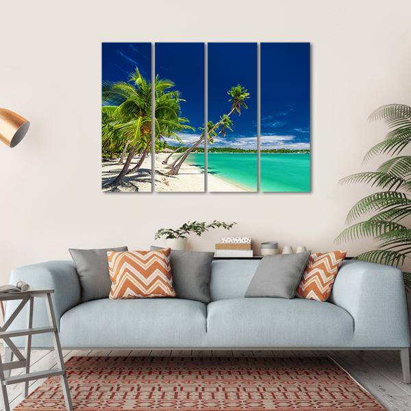 Beach With Coconut Palm Trees Canvas Wall Art-4 Horizontal-Gallery Wrap-34" x 24"-Tiaracle