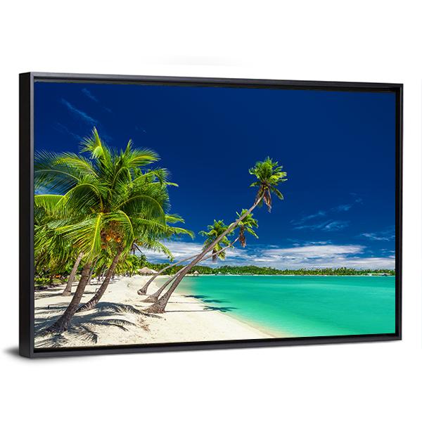 Beach With Coconut Palm Trees Canvas Wall Art-3 Horizontal-Gallery Wrap-25" x 16"-Tiaracle