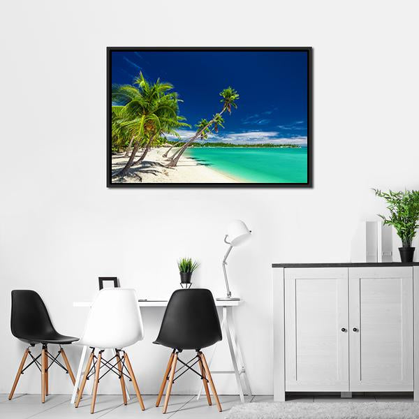 Beach With Coconut Palm Trees Canvas Wall Art-3 Horizontal-Gallery Wrap-25" x 16"-Tiaracle