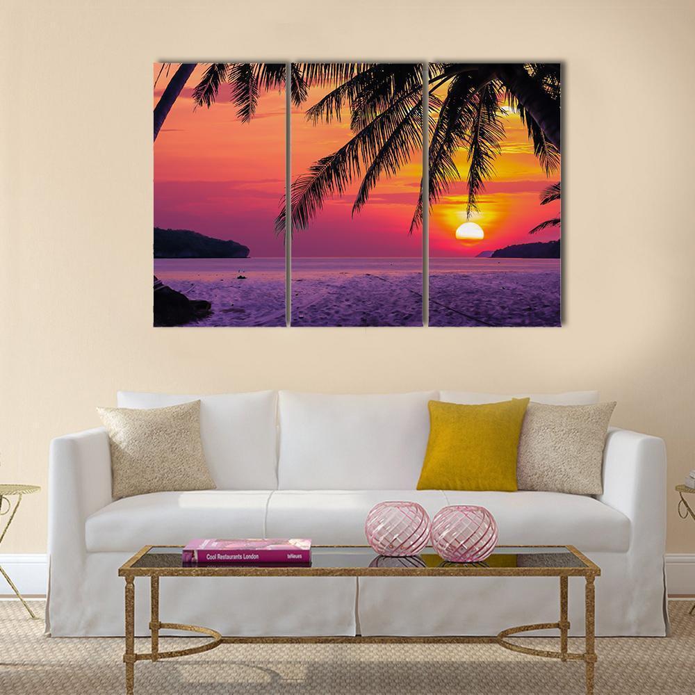 Beach With Coconut Tree Canvas Wall Art-3 Horizontal-Gallery Wrap-37" x 24"-Tiaracle