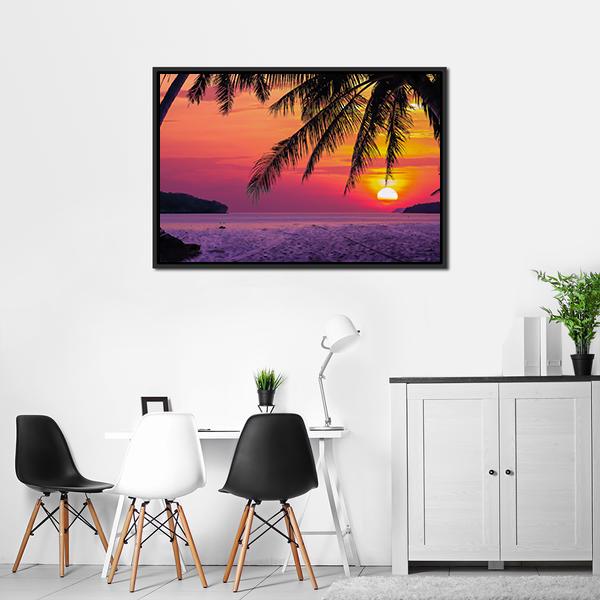 Beach With Coconut Tree Canvas Wall Art-3 Horizontal-Gallery Wrap-25" x 16"-Tiaracle