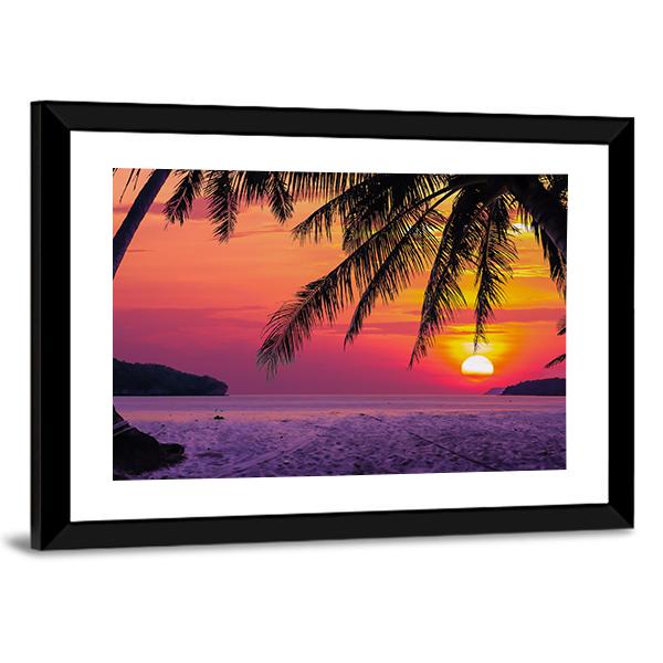 Beach With Coconut Tree Canvas Wall Art-3 Horizontal-Gallery Wrap-25" x 16"-Tiaracle