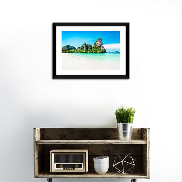 Beach With Mountains Canvas Wall Art-1 Piece-Framed Print-20" x 16"-Tiaracle