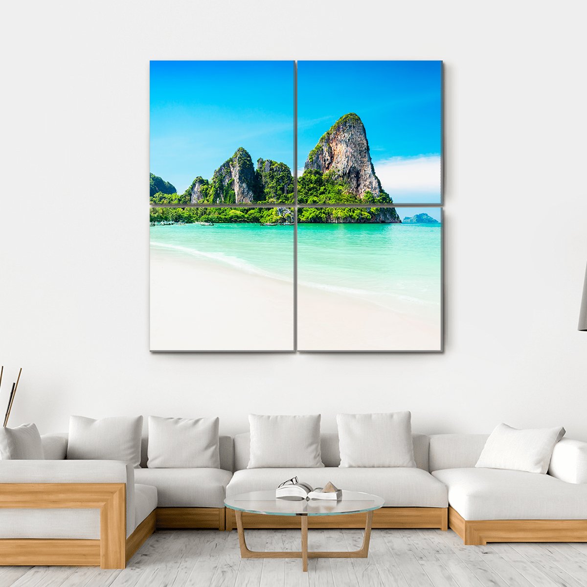 Beach With Mountains Canvas Wall Art-4 Square-Gallery Wrap-17" x 17"-Tiaracle