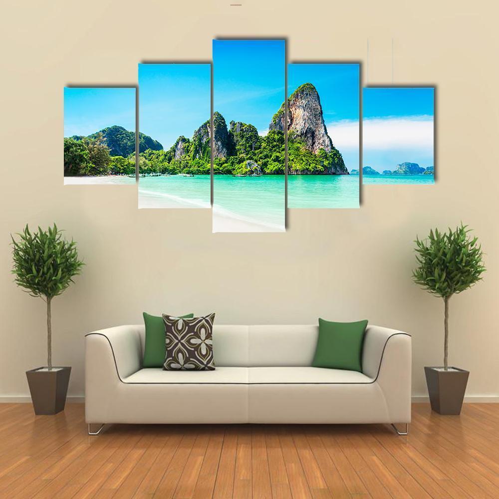 Beach With Mountains Canvas Wall Art-5 Star-Gallery Wrap-62" x 32"-Tiaracle