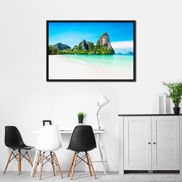 Beach With Mountains Panoramic Canvas Wall Art-1 Piece-36" x 12"-Tiaracle