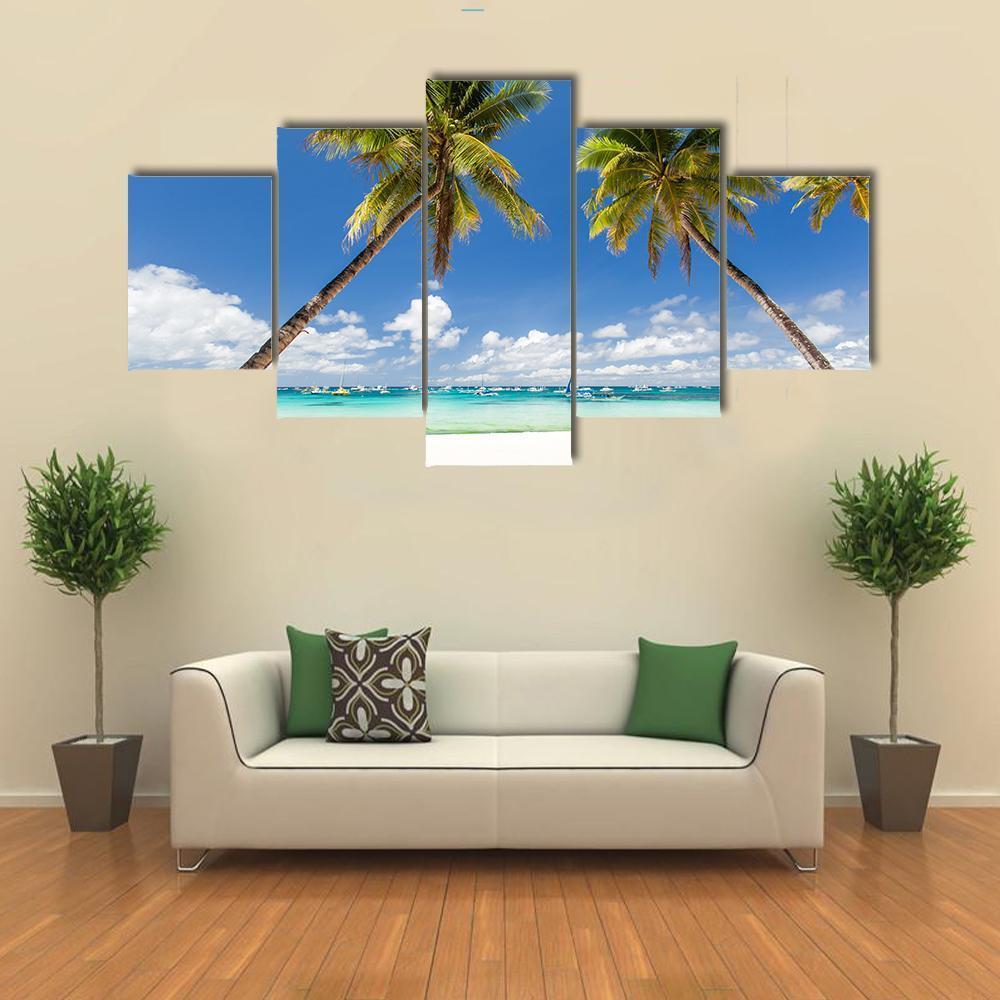 Palms & White Sand Philippines Canvas Wall Art-5 Star-Gallery Wrap-62" x 32"-Tiaracle