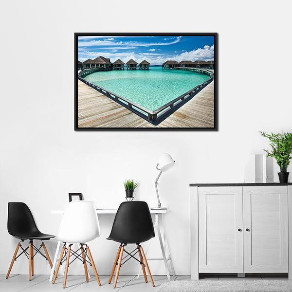 Beach With Water Bungalows Canvas Wall Art-5 Horizontal-Gallery Wrap-22" x 12"-Tiaracle