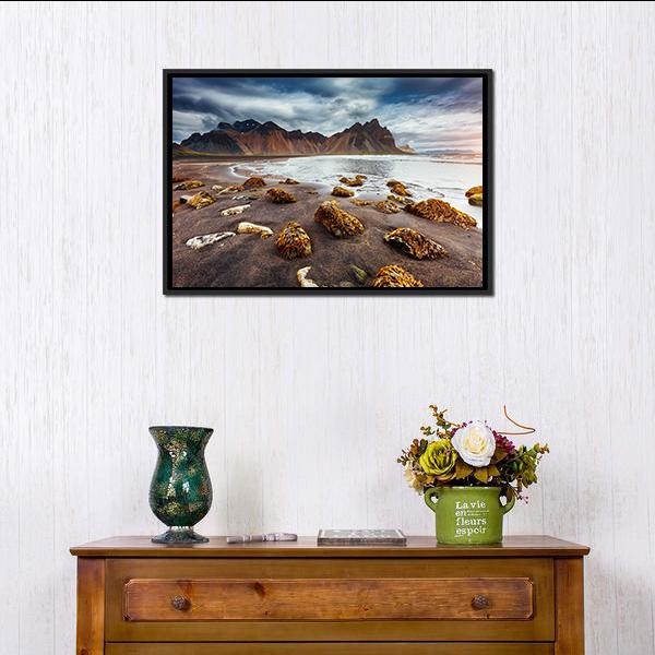 Beach With Wet Sand Canvas Wall Art-1 Piece-Floating Frame-24" x 16"-Tiaracle