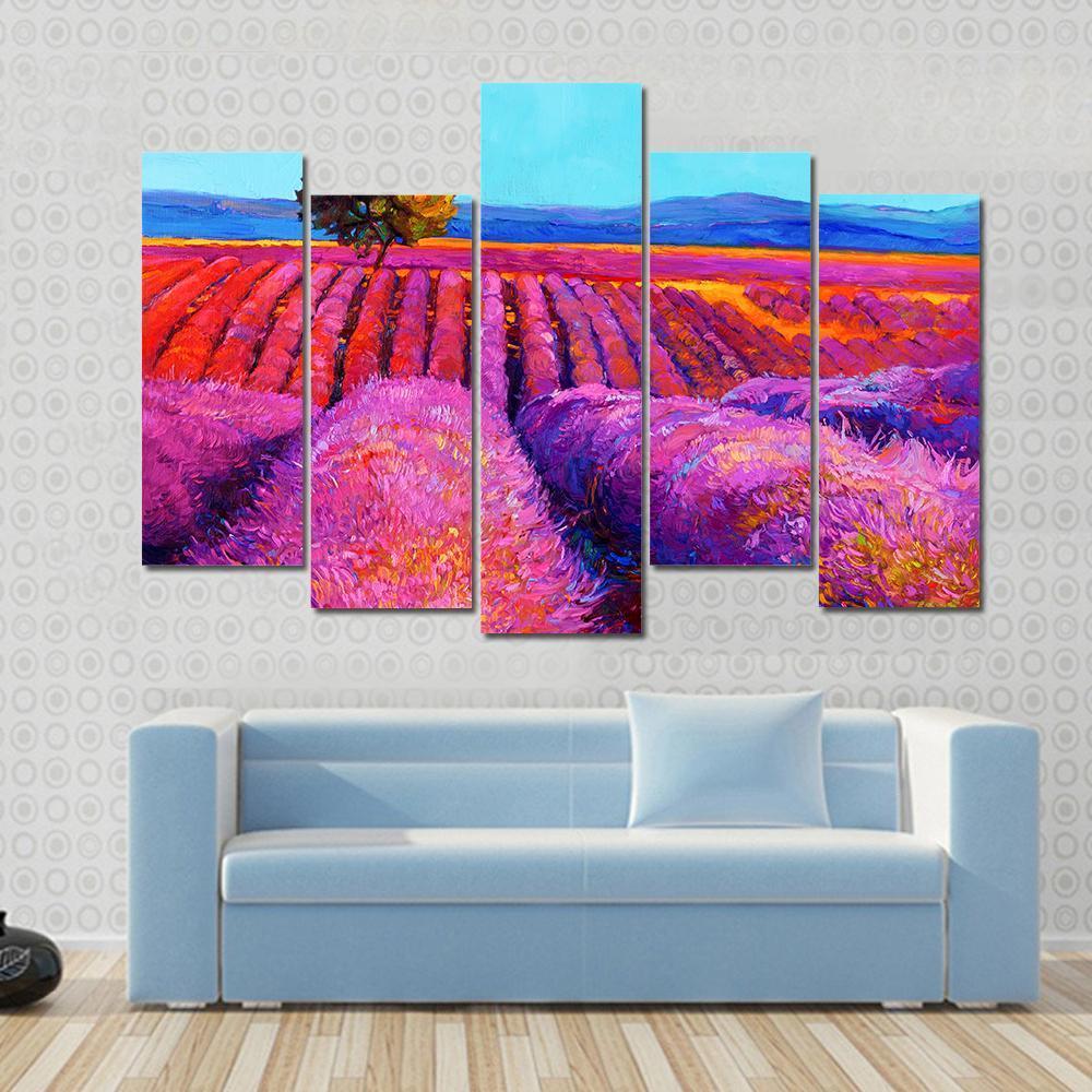 Abstract Lavender Fields Canvas Wall Art-5 Pop-Gallery Wrap-47" x 32"-Tiaracle