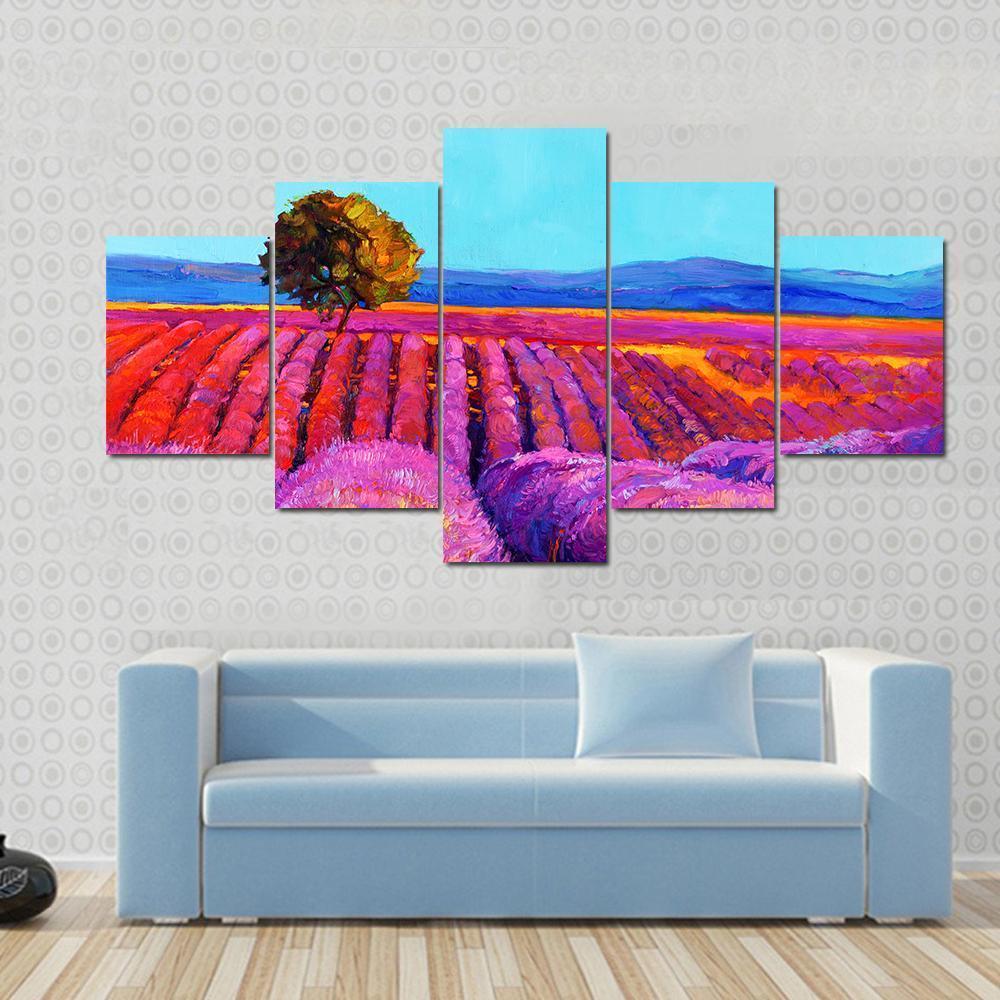 Abstract Lavender Fields Canvas Wall Art-5 Star-Gallery Wrap-62" x 32"-Tiaracle