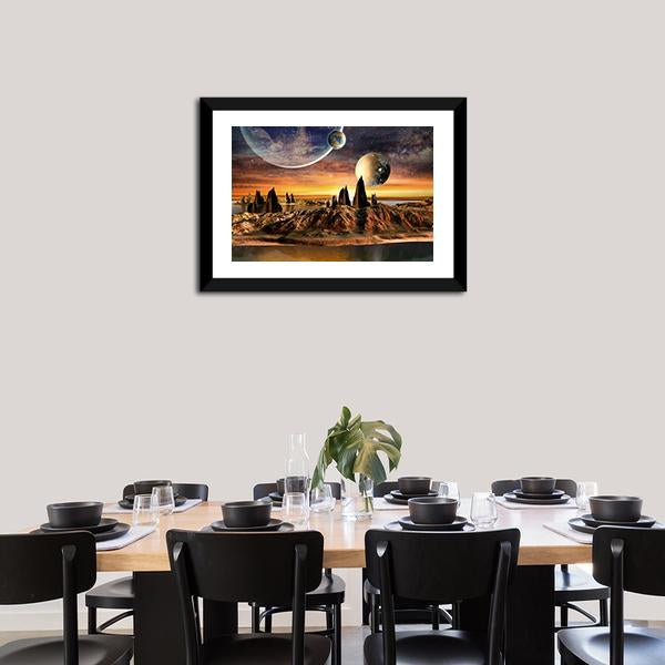 Alien Planet With Lake Canvas Wall Art-3 Horizontal-Gallery Wrap-25" x 16"-Tiaracle