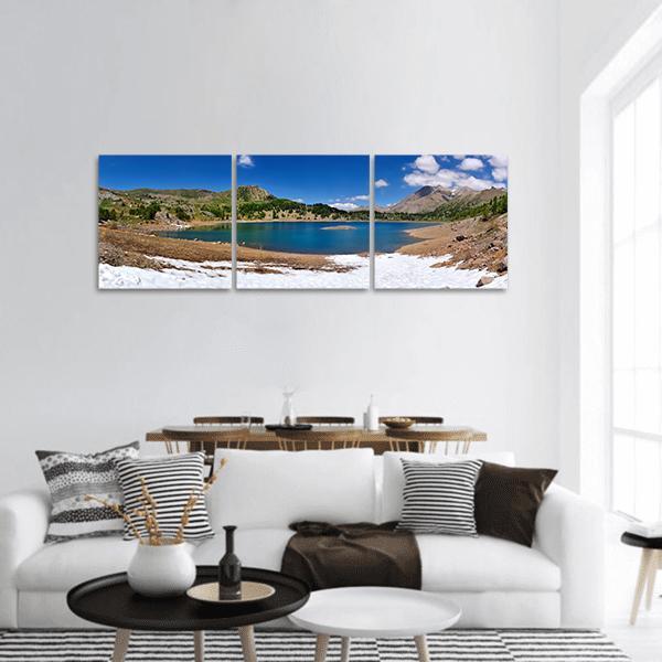 Beautiful Allos Lake Panoramic Canvas Wall Art-3 Piece-25" x 08"-Tiaracle