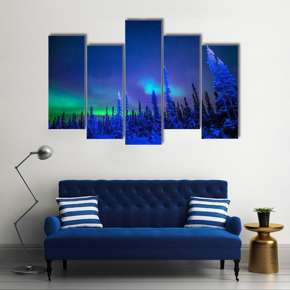 Aurora In Winter Canvas Wall Art-5 Pop-Gallery Wrap-47" x 32"-Tiaracle