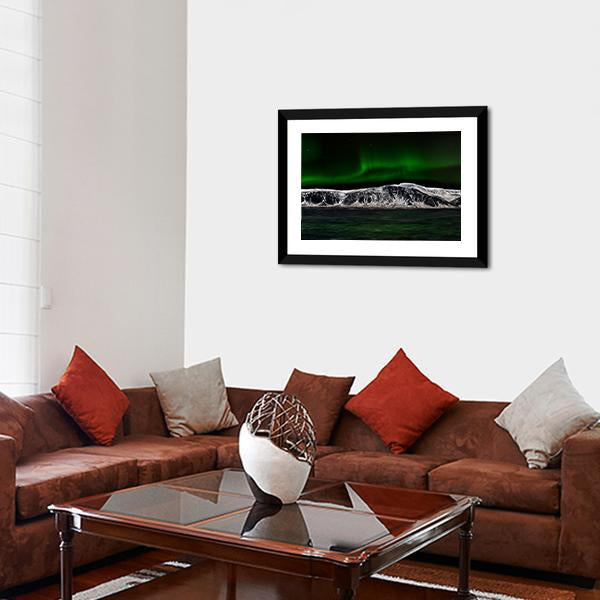 Aurora Over Mountain Lake Panoramic Canvas Wall Art-1 Piece-36" x 12"-Tiaracle