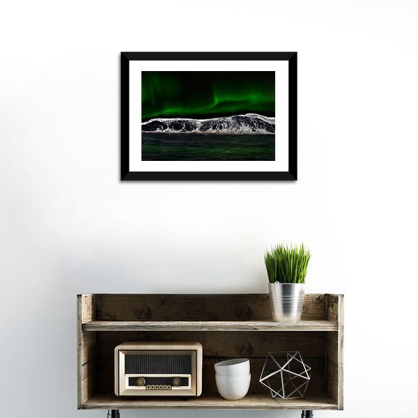 Aurora Over Mountain Lake Panoramic Canvas Wall Art-1 Piece-36" x 12"-Tiaracle