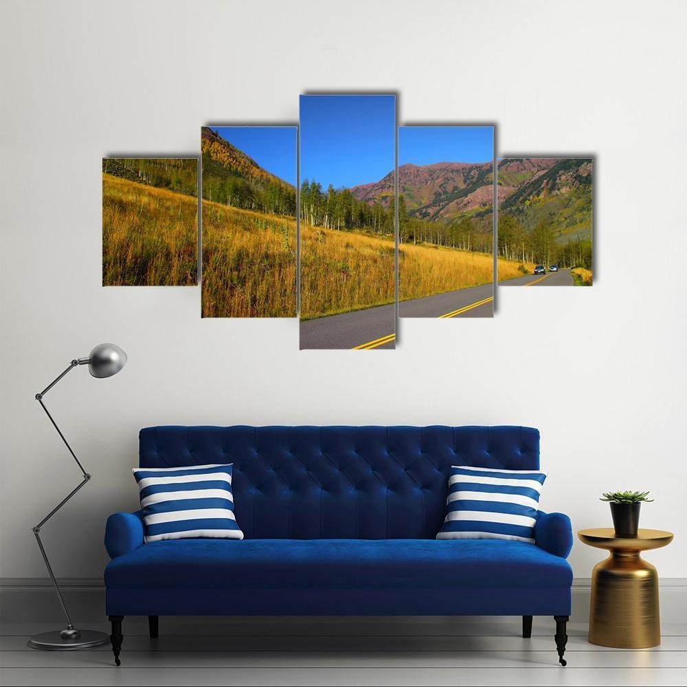 Autumn Drive Colorado Canvas Wall Art-5 Star-Gallery Wrap-62" x 32"-Tiaracle