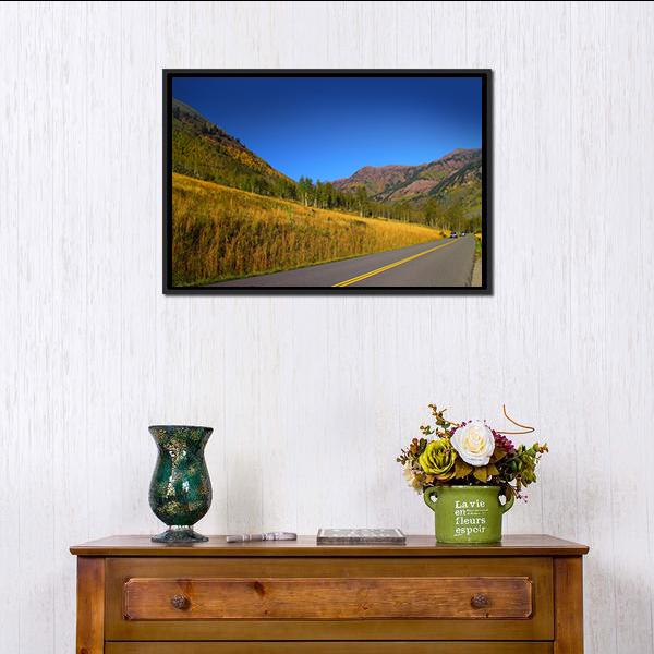 Autumn Drive Colorado Canvas Wall Art-1 Piece-Floating Frame-24" x 16"-Tiaracle