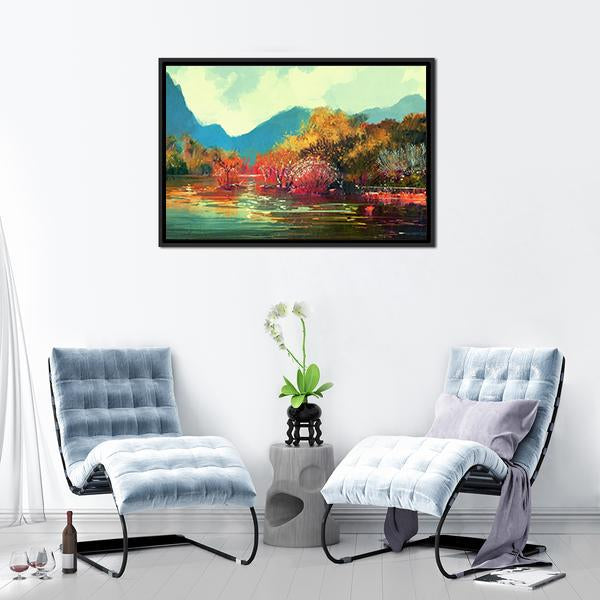 Autumn Forest Illustration Canvas Wall Art-1 Piece-Floating Frame-24" x 16"-Tiaracle