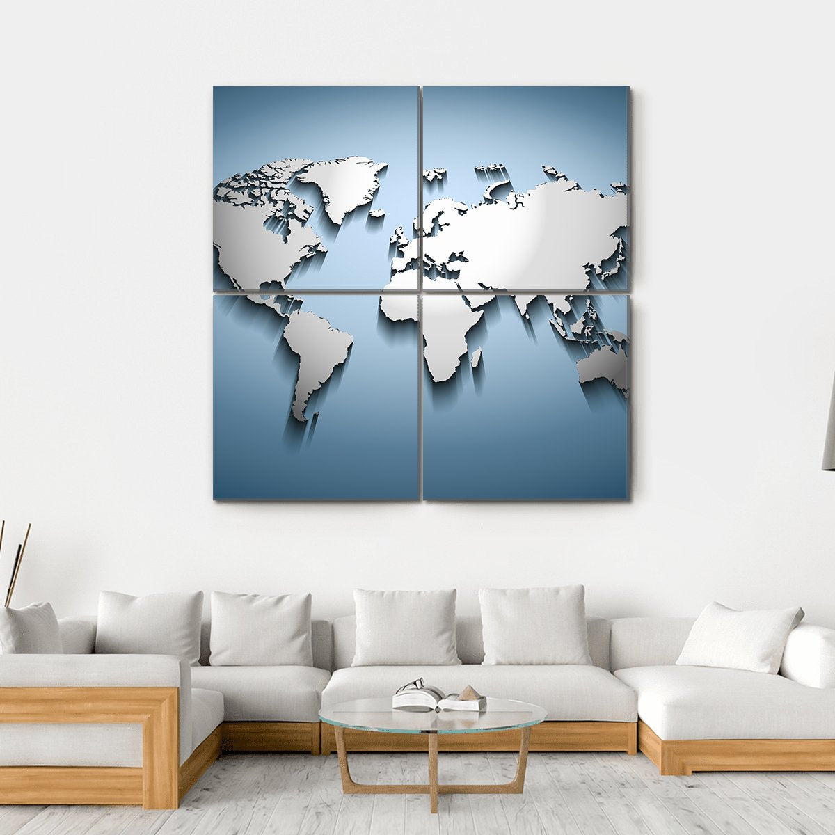 Embossed World Map Canvas Wall Art-4 Square-Gallery Wrap-17" x 17"-Tiaracle
