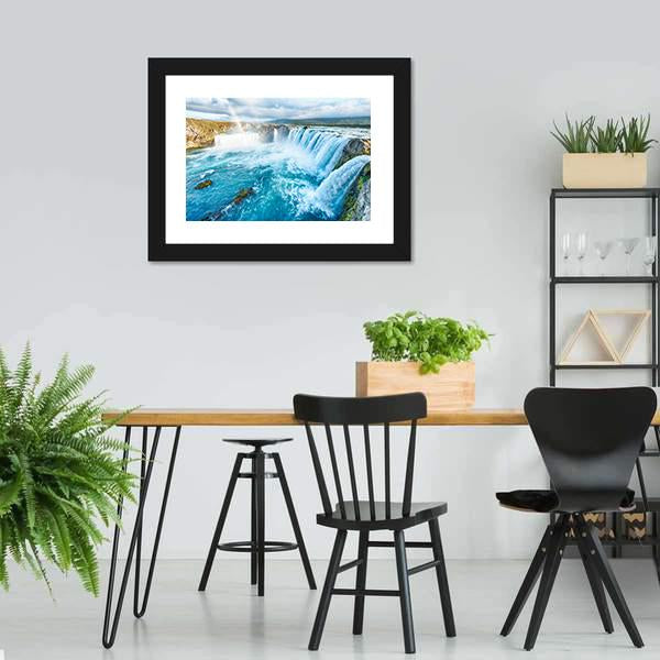 Beautiful Godafoss Waterfall Canvas Wall Art-5 Horizontal-Gallery Wrap-22" x 12"-Tiaracle