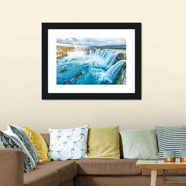 Beautiful Godafoss Waterfall Canvas Wall Art-3 Horizontal-Gallery Wrap-25" x 16"-Tiaracle