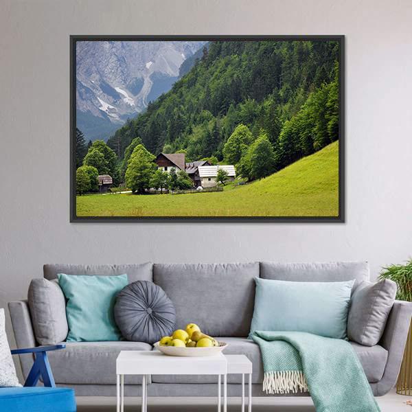 Beautiful House In Valley Canvas Wall Art-3 Horizontal-Gallery Wrap-25" x 16"-Tiaracle