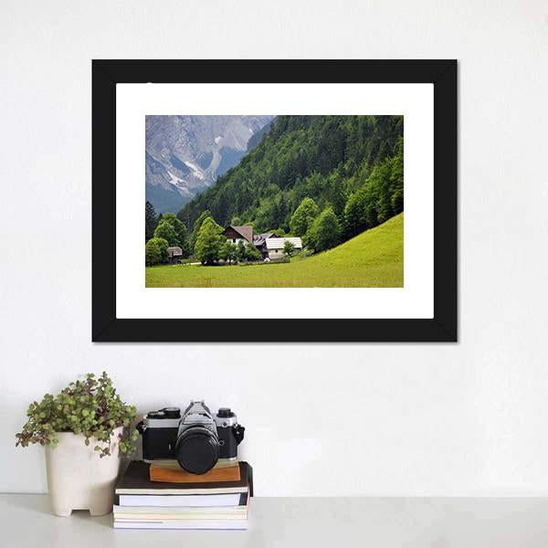 Beautiful House In Valley Canvas Wall Art-1 Piece-Framed Print-20" x 16"-Tiaracle